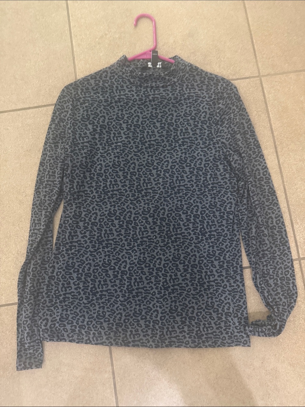 Long Tall Sally Long Sleeve Mock Neck Leopard Print Top - Gray
